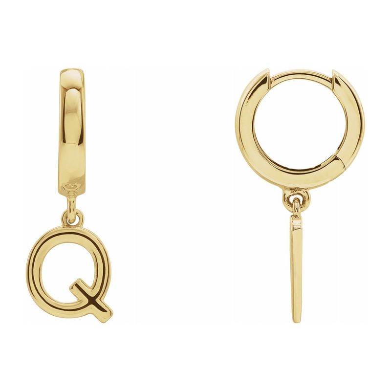 Single, 14k Yellow Gold Initial Q Dangle Hoop Earring, 7.75 X 21mm